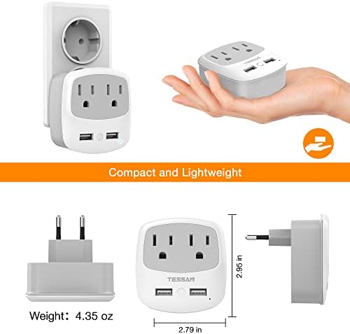 Ultimate TESSAN Type G UK Travel Plug Adapter with Dual USB Fast Charger Ports – Compact US to UK Power Converter for Effortless Global Connectivity in Scotland, London, Ireland, Kenya, Dubai & Qatar