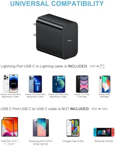 i Phone Fast Charger Dual Pack with 6 FT USB-C Charging Cable – PD 3.0 Quick Charge Wall Adapter for i Phone 14/13/12/11/X/8/7/6 & i Pad Pro/Mini/Air Pods – Ultimate Charging Efficiency & Enhanced Compatibility