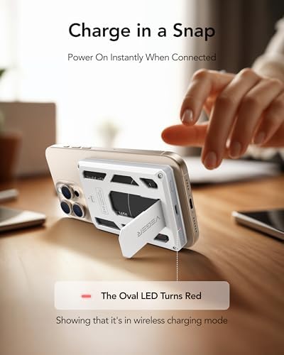 VEGER 5000 m Ah Magnetic Wireless Power Bank – 6-in-1 Multi-Functional Portable Charger with Fast Charging for i Phone 16/15/14/13/12 Series – Sleek Design, Built-in Card Slots, GPS Tracking & Multi-Angle Stand – Ideal for Travel, Work & Daily Use – Durable & Airline Safe Power Solution