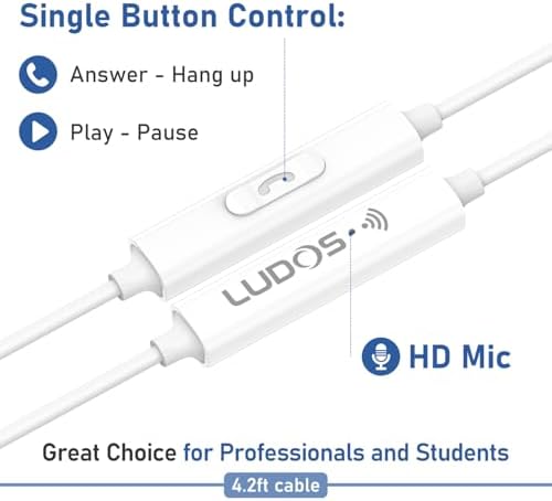 LUDOS FEROX Premium Wired Earbuds – 2-Pack Noise-Isolating Earphones with Integrated Microphone for Crystal-Clear Calls, 5-Year Warranty, Compatible with i Phone, Samsung & Laptops – Perfect for Students and Professionals Who Demand Superior Audio Quality and Comfort on the Go