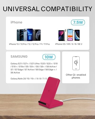 Joy Geek Fast Wireless Charging Stand for i Phone 15/14/13/12 & Samsung Galaxy S23/S22/S21 – Universal Compatibility, Sleek Design, and Enhanced Safety Features – Includes Adapter for Optimal Charging Speed and Case-Friendly Use