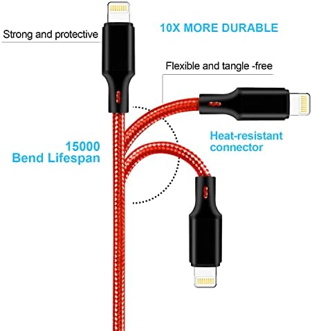 Premium 5-Pack i Phone Charger Set: MFi Certified Nylon Braided Fast Charging Cables (3 FT, 6 FT, 10 FT) for i Phone 14/13/12/11/X/Max/8/7/6/5/SE/i Pad – Unmatched Durability & Versatile Lengths for Every Lifestyle