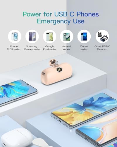 Kuulaa 5000 m Ah USB-C Power Bank with Built-in Plug – PD20 W Fast Charging Battery Pack for i Phone 15/16, Samsung S22/S23 & Android Devices – Compact Design with LCD Display for On-the-Go Convenience and Enhanced Compatibility