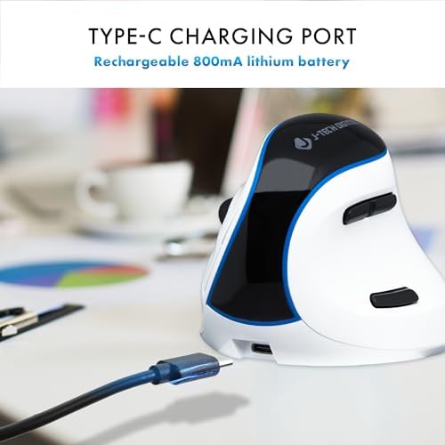 Elevate Your Comfort and Efficiency with the J-Tech Digital Wireless Ergonomic Mouse – Dual Mode Bluetooth & USB Connectivity, Rechargeable, Adjustable DPI Up to 3200 for Laptops, Desktops, PCs, and Macs – Sleek White Design for Modern Workspaces