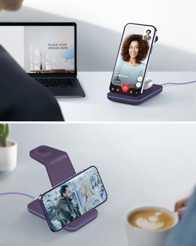 Magnetic Wireless Charging Station for i Phone 15/14/13/12 Pro Max & Apple Devices – Joy Geek 3-in-1 Fast Charger Pad for i Phone, Apple Watch Ultra 9-2, and Air Pods – Compact Design with Enhanced Compatibility and Secure Magnetic Alignment