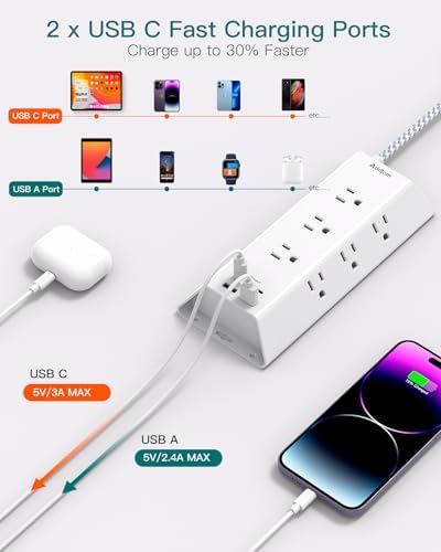 Ultimate Power and Charging Solution: Addtam 15 ft Surge Protector Power Strip with 9 Outlets & 4 USB Ports – Ideal for Home, Office, and College Dorms – Enhanced Surge Protection & Fast Charging Capability