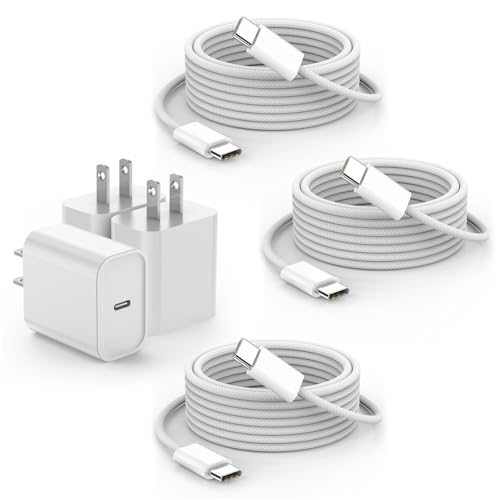 i Phone 16 & 15 Fast Charge Trio: 20 W USB-C Wall Chargers & 10 FT Woven Cables for Ultimate Device Compatibility – Ideal for i Pad Pro, Air Pods, and More – Efficient, Durable, and Perfect for Home or Travel Charging Solutions