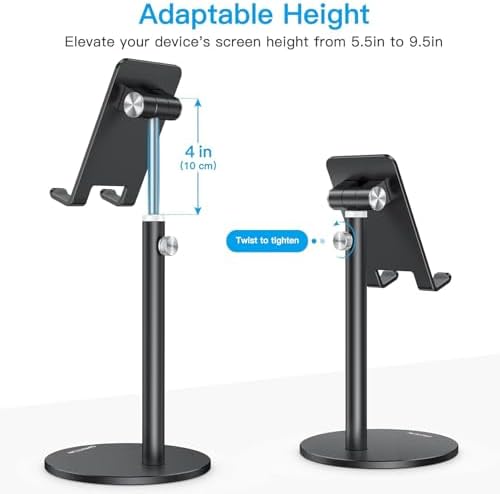 Cell Phone Stand, OMOTON Angle Height Adjustable Phone Holder, Aluminum Desktop Phone Holder Dock Stand for Desk, Compatible with iPhone 13/Mini/Pro/Max, All Smartphones and Tablets(4-11”),Black – Enhanced Compatibility and Speed