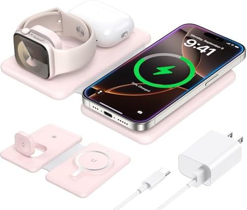 Ultimate 3-in-1 Apple Charging Station: Fast Magnetic Wireless Charger for i Phone 16/15/14/13/12 Pro Max, Air Pods, and Apple Watch – Portable Travel Charger with Foldable Design in Stylish Blue for Enhanced Compatibility and Efficiency