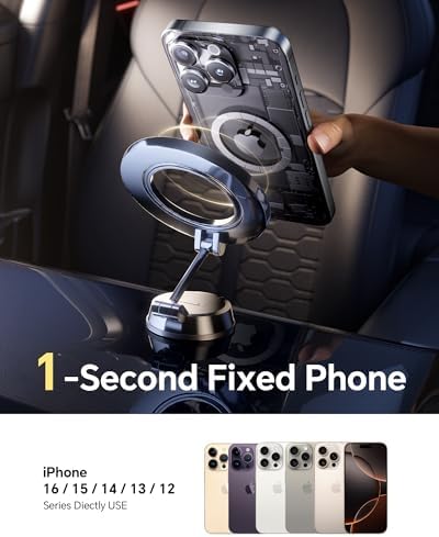 Sleek Kaistyle Mag Safe Car Mount – Advanced Nano Gel Suction Phone Holder for i Phone 16 Pro Max, 15, 14, 13, 12 – Effortless Hands-Free Navigation & Safe Driving – 360-Degree Rotation for Optimal Viewing Angles & Modern Vehicle Compatibility – Enhance Your Driving Experience with Strong Magnetic Hold