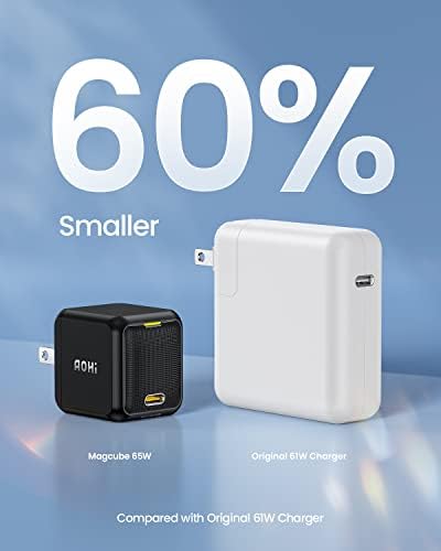 AOHI 65 W Ga N+ Magcube Fast USB-C Wall Charger with 4 ft LED Display Cable – Ultimate Power Adapter for Mac Book Pro/Air, i Phone 15/14/Plus/Pro Max, Galaxy Devices – High Efficiency, Sleek Design for Home & Travel