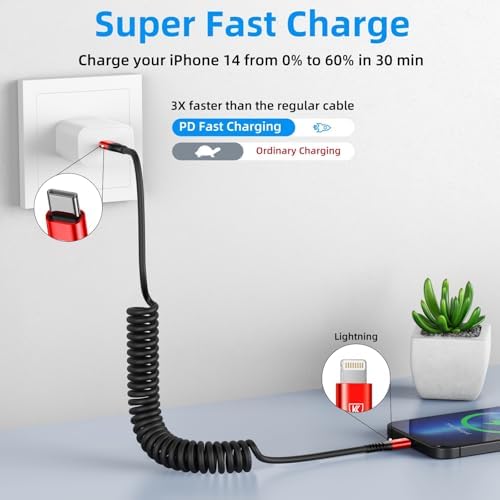 Coiled USB C to USB C Charger Cable Set – Fast Charging Solutions for i Phone 15 Series & Samsung Galaxy S23 – Innovative Retractable Design for Tangle-Free Convenience and Enhanced Durability – Ideal for On-the-Go Power Delivery