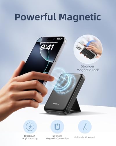 Ultra-Slim Magnetic Wireless Charger with 10,000 m Ah Power Bank and Foldable Stand – Fast Charging for Effortless Device Compatibility and Hands-Free Convenience