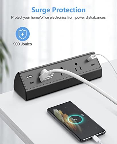 Ultimate Desk Clamp Power Strip with USB C Fast Charging, 40 W Surge Protector for Home and Office, 2 PD 20 W USB C Ports & 3 AC Outlets – Streamline Your Workspace with Enhanced Safety (ETL Listed)