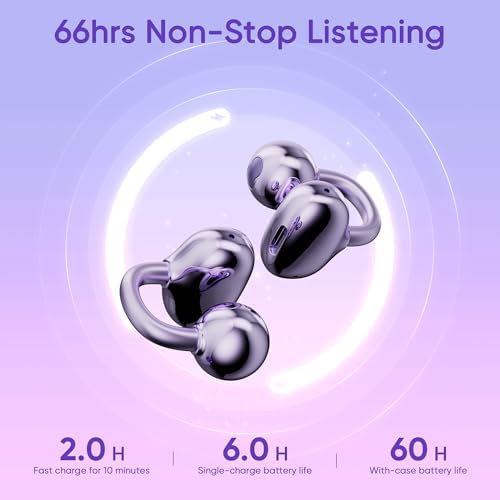 Innovative Bone Conduction Wireless Earbuds for Active Lifestyles – 66 Hours Playtime, Noise Cancelling, IPX5 Waterproof, Bluetooth 5.4 Headphones in Vibrant Purple – Tailored for Small Ears, Perfect for Sports and Daily Activities