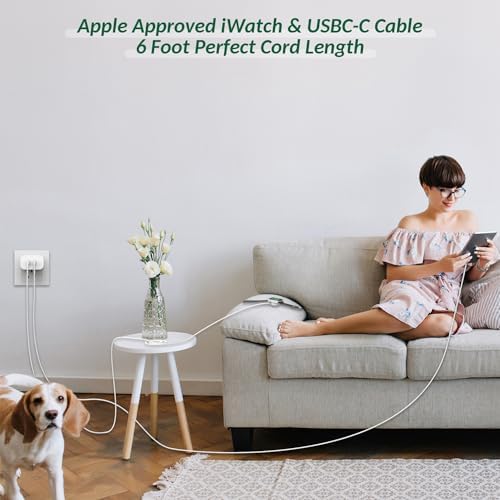 Ultimate 6.6 FT Wireless Fast Charging Cable for Apple Watch – Portable Charger with USB Wall Plug Adapter, Compatible with All Series Including 9/8/7/SE/6/5/4/3/2/1 – Enhanced Charging Speed and Flexibility for On-the-Go Power Solutions