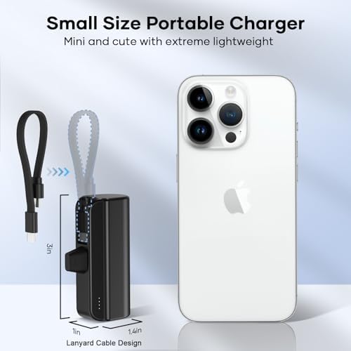 Ultra-Compact 5000 m Ah Mini Portable Charger for i Phone 14, 13, 12, 11, XR, XS, X, 8, 7, 6 | MFi Certified 20 W PD Fast Charging Power Bank | Lightweight & Stylish 2-Pack (Black) for On-the-Go Convenience – Rapid Power Solution for Your Mobile Lifestyle