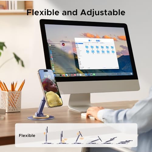 UGREEN Magnetic Phone Stand for MagSafe, Height Adjustable iPhone Stand for Desk with 360° Rotation Compatible for iPhone 16 15 Pro Max 14 Pro 13 12 and MagSafe Case, Black – Enhanced Compatibility and Speed