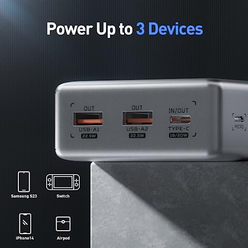 MOVE SPEED 65 W High-Capacity Portable Power Bank – 20,000 m Ah Fast Charging USB-C Battery Pack with 4 Ports for Mac Book, Dell, i Phone, Samsung & i Pad – Advanced PD3.0 Technology for Ultimate Device Compatibility and Efficiency