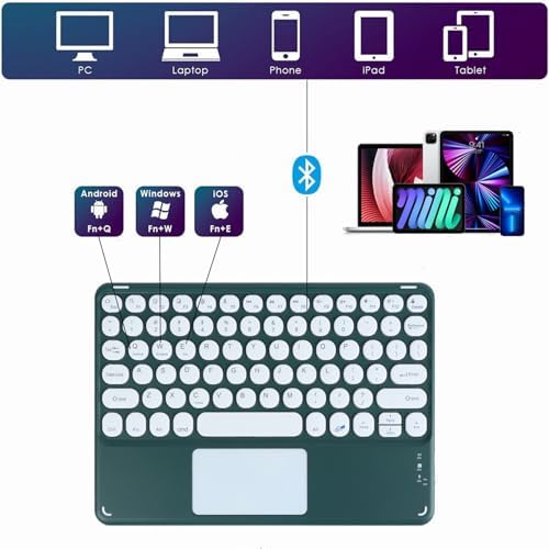 Ultra-Slim 10-Inch Wireless Bluetooth Keyboard with Touchpad – Rechargeable & Portable Universal Keyboard for i OS, Android & Windows Devices – Effortless Typing on the Go in Sleek White Finish