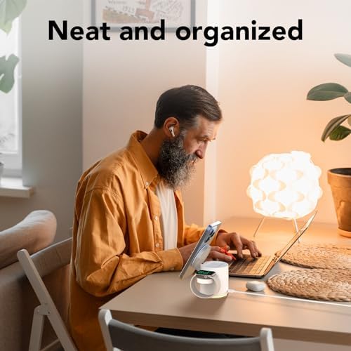HATALKIN 4-in-1 Wireless Charging Station with Integrated Night Light – Fast Charging Dock for i Phone 12-16 Pro/Max, Apple Watch Series 6-Ultra, Air Pods – Sleek Design for Effortless Device Organization and Ambiance Enhancement
