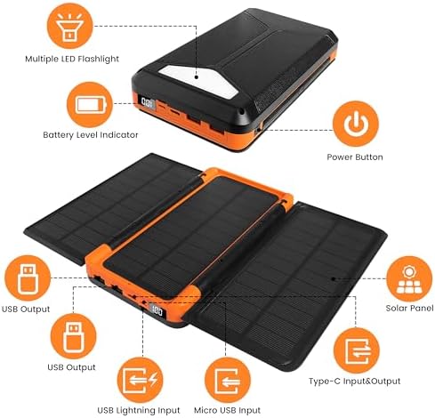 Maximize Your Charging Potential with Our 20,000 m Ah Solar Power Bank – Wireless Compatibility, Multi-Port Functionality, and Real-Time LED Display for Ultimate Convenience on the Go