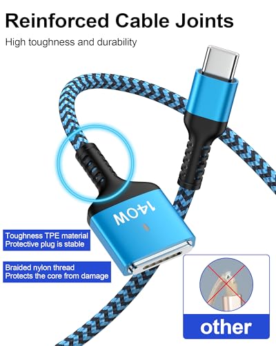 High-Performance USB C to Magnetic 3 Charging Cable – 140 W Fast Charge Braided 6 FT Power Cord for Mac Book Pro (14” & 16” M4/M3/M1) & Air (13” & 15” M2) – Magnetic Connection for Effortless Use – Durable, Tangle-Free Design for Ultimate Convenience and Speed