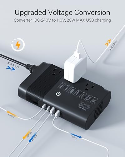 Ultimate 500 W Pure Sine Wave Voltage Converter – Transform 220 V to 110 V for Global Travel – Compact Power Adapter with Dual USB Ports – Optimal Device Protection & Versatile Functionality for International Adventures – Essential for Travelers and Business Professionals