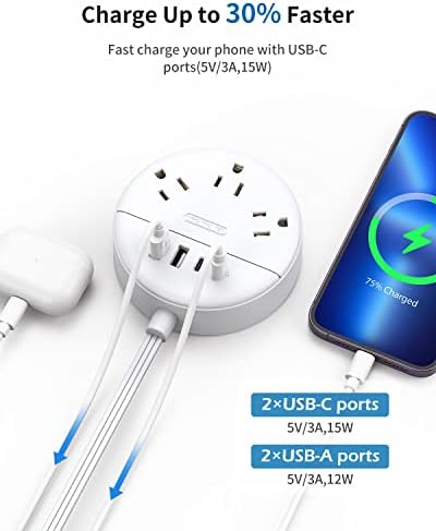 NTONPOWER 10 FT 2 Prong to 3 Prong Power Strip with 4 USB Ports – Wall-Mountable Non-Grounded Outlet Adapter for Enhanced Device Charging and Flexible Placement in Older Homes – 180° Non-Polarized Design for Maximum Convenience and Safety