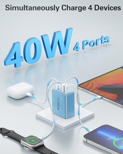 40 W Dual PD Fast Charging 4-Port USB C Charger Block Duo – Universal Compatibility for i Phone 16-11 Pro Max & Samsung Devices – Efficient Multi-Device Power Adapter for Home, Office, and Travel Use
