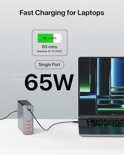 Ultimate 140 W USB-C 8-Port Fast Charging Station – Portable Ga N Power Adapter for Mac Book Pro/Air, i Phone 15/Pro, Galaxy & More – Compact Travel Charger with 65 W Laptop Support for Effortless Device Management and Efficiency