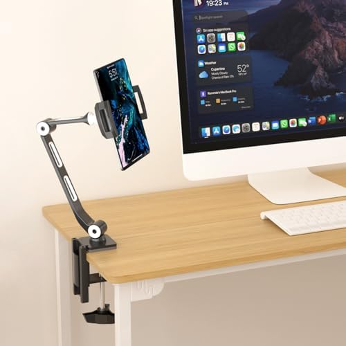 Suptek Adjustable Aluminum Alloy Cell Phone Desk Mount Stand – Versatile 360° Rotating Holder for i Pad, i Phone, Samsung & Asus (4.7-11 inches) – Perfect for Home, Office, or Kitchen Use – Unmatched Stability & Comfort for Daily Tasks