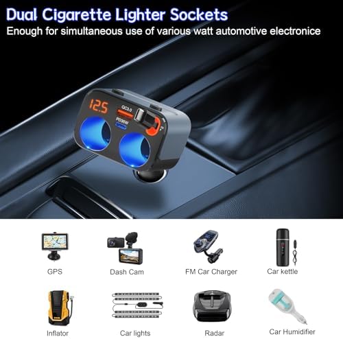 High-Power 180 W Retractable Car Charger with Dual QC 3.0 & PD 36 W Fast Charging | Integrated LED Voltmeter & Replaceable 15 A Fuse for Enhanced Safety | Multi-Device Cigarette Lighter Splitter for GPS, Dash Cams & Smartphones | Tangle-Free PD 30 W Lightning Cable Included
