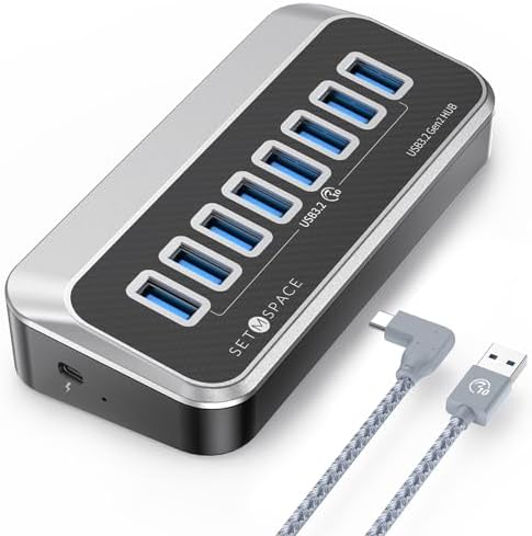 Transform Your Connectivity with Our 7-Port USB Hub – High-Speed USB 3.2 Gen1 Splitter Featuring Unique 32° Angled Design for Easy Access – Perfect for PCs, Laptops & More – Enjoy 5 Gbps Data Transfer Speeds with a 3.28 ft Cable for Ultimate Flexibility & Enhanced Productivity – Ideal for Home & Office Use