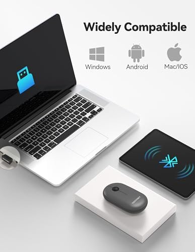 TECKNET Dual Mode Bluetooth Mouse – Compact Portable Wireless Mouse with Silent Clicks for Laptops & Desktops | Seamless Bluetooth 3.0/5.0 & 2.4 GHz USB Connectivity | Ergonomic Design for PC, Chromebook & Mac Users – Sleek Grey Finish for Ultimate Style and Comfort