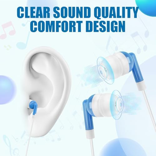 AU&MU 100 Pack Kids Wired Earbuds – Durable Silicone Comfort for Classrooms & Camps, Lightweight 3.5 mm Headphones for Enhanced Learning and Focus, Perfect for Young Learners’ Audio Adventures, Versatile Earphones for Home Use