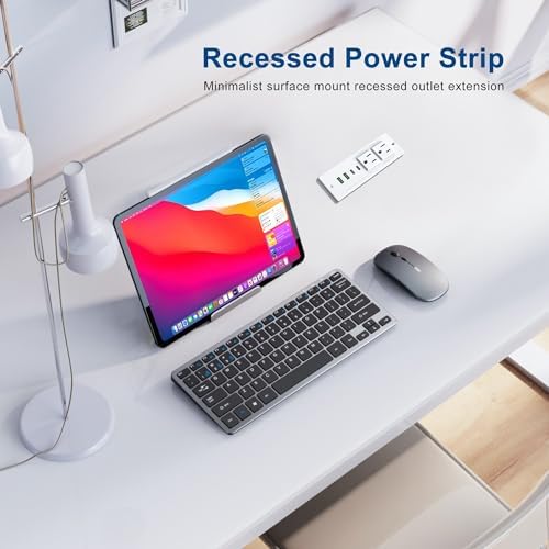 Recessed Power Strip with USB C PD Fast Charging – 30 W Flush Mount Desk Outlet for Space-Saving Convenience, 2 AC Outlets & 2 USB Ports, 6 ft Cord, Ultra Thin Flat Plug for Tidy Workspaces – Perfect for Home Offices and Multi-Device Charging Solutions