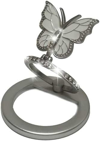 Magnetic Phone Ring Holder with Adjustable Kickstand – Elegant Silver Butterfly Design for Enhanced Grip and Versatile Hands-Free Viewing – Ideal Mag Safe-Compatible Smartphone Accessory for Secure Handling and Effortless Navigation