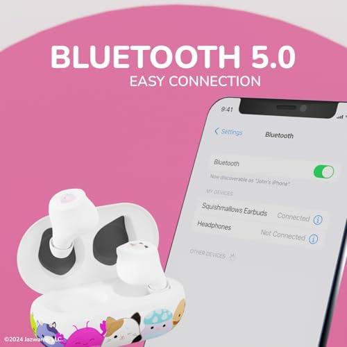 i Joy Squishmallows Bluetooth Earbuds – Adorable Wireless Headphones with 30-Hour Playtime and Integrated Mic – Ultimate Gift for Squishmallows Enthusiasts – Lightweight, Comfortable Design for All-Day Listening and Versatile Device Compatibility