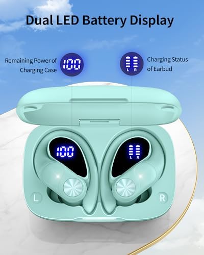 Poc Buds Wireless Bluetooth Earbuds – 80 Hours Playtime, Deep Bass Sound with Digital Display, IPX7 Waterproof Sports Earphones, Ergonomic Earhooks for Secure Fit, Compatible with TV, Phone & Laptop – Stylish Olive Design for Active Lifestyles