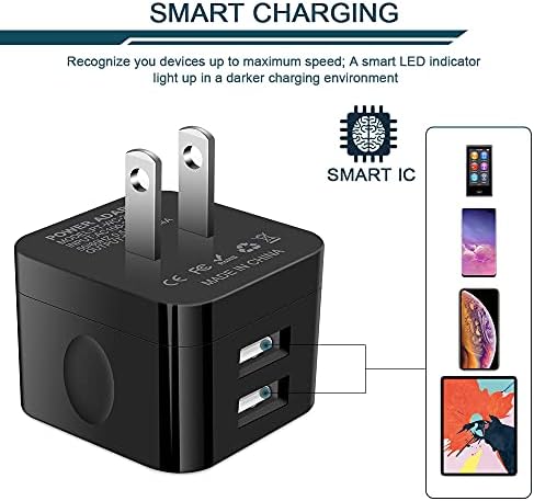 AILKIN Dual Port USB Wall Charger Pack – 2.4 A Fast Charging Power Cube for i Phone 15/14/13/12 Pro Max & Samsung Devices – Compact Travel Adapter for Simultaneous Device Charging – Sleek White Design for Home & Office Use