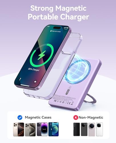 ORICO Kada5 Mag Safe 5000 m Ah Wireless Power Bank – Ultra-Slim Magnetic Charger with 360° Rotatable Stand & Type-C Cable – 20 W PD Fast Charging for i Phone 12-16 Series – Lightweight, All-Day Power Solution for On-the-Go Users