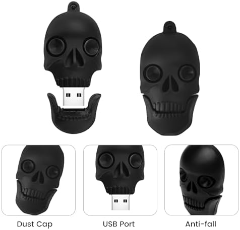 Skull Shaped 64 GB USB Flash Drive – Unique Personality Memory Stick for Stylish Data Storage | Borlter Clamp Cool USB 2.0 Thumb Drive Perfect for Gifts & Everyday Use | Durable, Portable & Compatible with All Devices
