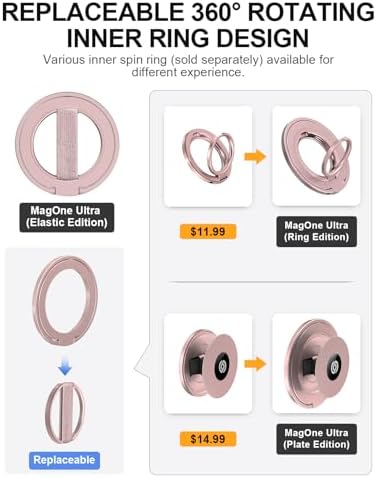 EWA Mag One Ultra Phone Grip Stand – Advanced Elastic Finger Loop & Magnetic Kickstand Holder for i Phone 16, 15, 14, 13 Pro/Max/Plus – Optimal Hands-Free Viewing & Superior Grip Stability – Sleek Black Design for Everyday Convenience