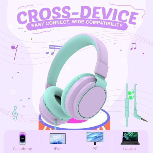 MIDOLA Kids Over-Ear Headphones: Safe Audio Experience with Noise Limitation, Foldable & Travel-Friendly Design, Custom Volume Control (85/110 d B), Built-In Microphone, and AUX Compatibility for School, Gaming, and Family Adventures in Sleek Black