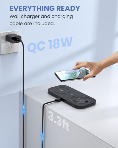 Dual Device Wireless Charging Pad – 10 W Max Fast Charger for i Phone 15/14/13/12/11 and Samsung S22/S21 – Compact & Efficient Multi-Device Charging Station with QC 24 W Adapter – Clutter-Free Power Solution for Everyday Use