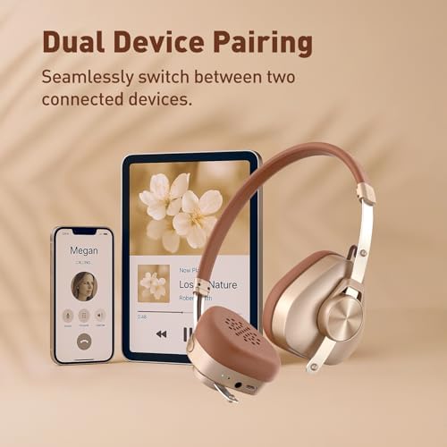 Experience the Fusion of Vintage Aesthetics and Cutting-Edge Technology with One Odio F4 Retro Wireless On-Ear Headphones – Exceptional Hi-Res Audio, Dual Bluetooth 5.4 for Effortless Connectivity, 50 Hours of Playtime, Ultra-Lightweight Design at Just 0.25 lb, and Integrated Microphone for Smooth Communication. Elevate Your Listening Experience with Distinctive Maillard Style and Unparalleled Sound Quality, Perfect for Music Enthusiasts and Casual Listeners Alike. Enjoy Seamless Wireless Freedom Without Sacrificing Audio Fidelity While Indulging in Nostalgic Elegance That Makes Every Moment Memorable. Ideal for Extended Use with Comfort in Mind, These Headphones Are a Must-Have for Those Seeking Both Style and Performance in Their Audio Gear.