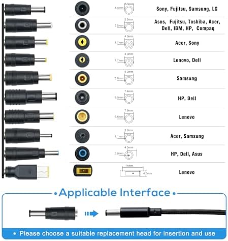 Universal 100 W USB-C to DC Power Charging Cable Kit – 10 Interchangeable Power Plugs for Fast Charging Compatibility with Sony, Toshiba, Dell, HP, and More – Lightweight, Durable Design for Effortless Home and Travel Use – Ideal for Devices with 5.5 x 2.1 mm Barrel Jack – High-Speed Power Delivery with E-Mark Intelligence Chips for Optimal Performance – Versatile Application for Laptops, Printers, Routers, and Projectors – 6 Feet Length for Convenient Connectivity – Tangle-Free Braided Nylon Design for Enhanced Durability and Long Lifespan