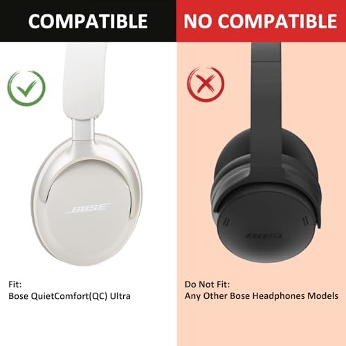 Transform Your Bose QC Ultra Wireless Headphones with Luxurious Protein Leather Earpads – Advanced Noise Isolation Foam for Unmatched Comfort and Immersive Sound (White Smoke) – Ideal Replacement Cushions for Superior Audio Enjoyment