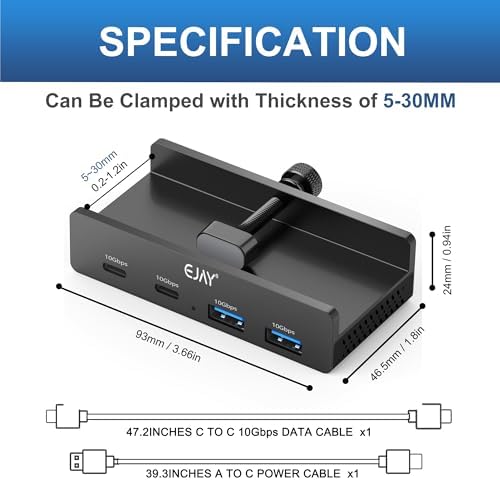 Transform Your i Mac Experience with the EJAY 4-Port 10 Gbps USB-C Hub – The Ultimate Mountable Adapter for Seamless Data Transfer and Power Supply in Elegant Black Finish – Perfect Accessory for Professionals Seeking Efficiency and Style!